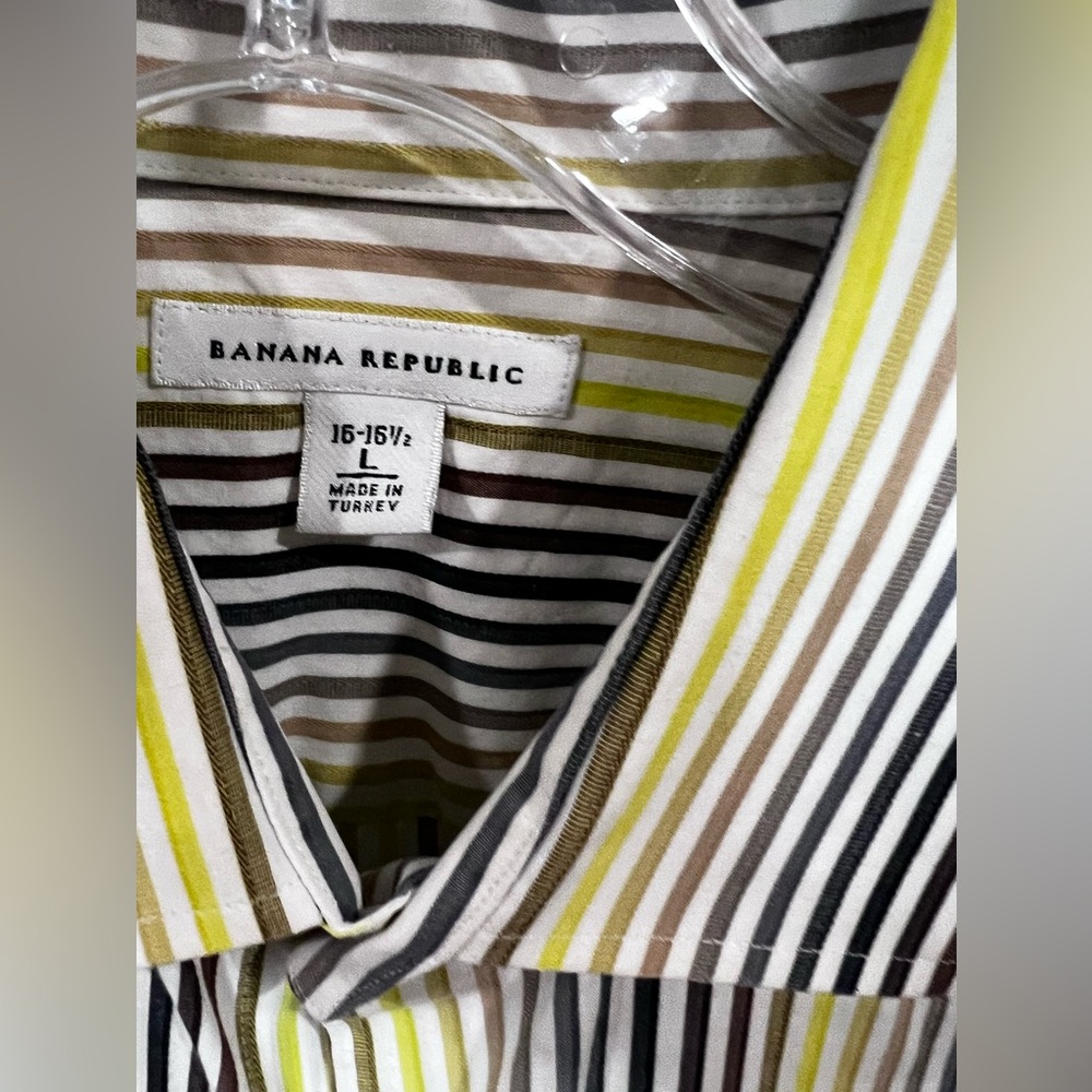 Banana Republic Striped Yellow Green and Brown Men's Shirt size large - Picture 5 of 8